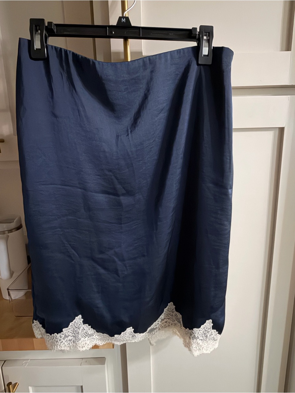 Abercrombie & Fitch Navy Midi Skirt with White Lace Trim NEW WOT.